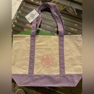 Trader Joe’s Lavender Canvas Tote Bag Large Cream Purple Reusable NWT